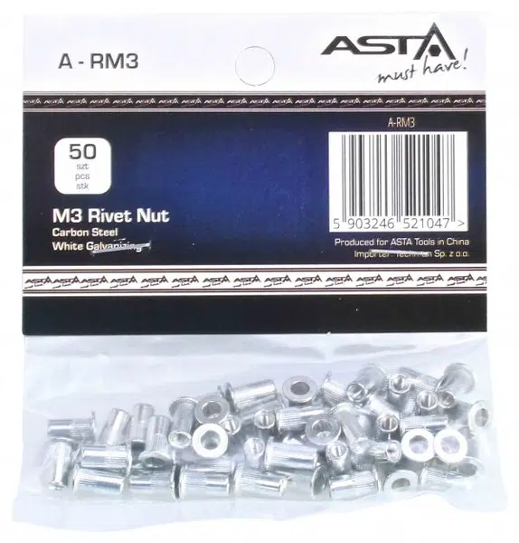 Maticové nýty M8 x 18 mm, s plochou hlavou, ocel, balení 50 ks - ASTA Velikost: M3x10 mm