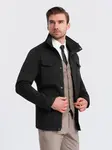 Ombre Men's lightweight jacket with high collar and pockets - black