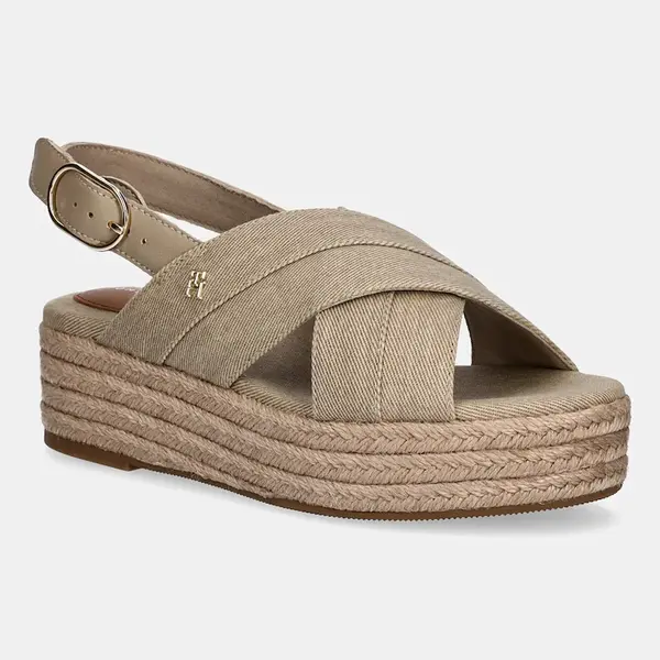 Sandály Tommy Hilfiger DENIM ESPADRILLE PLATFORM SANDAL dámské, béžová barva, na platformě, FW0FW08669