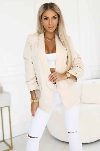 588-2 Women's classic jacket with draped sleeves - beige
