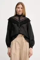 Bavlněná košile Weekend Max Mara dámská, černá barva, regular, se stojáčkem, 2515111013600