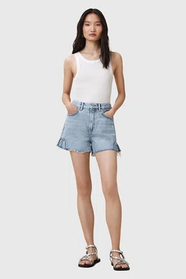 Bavlněné šortky AllSaints ELIANA dámské, modrá barva, high waist, W062EC