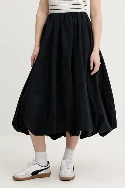 Bavlněná sukně Abercrombie & Fitch černá barva, midi, áčková, KI143-5070