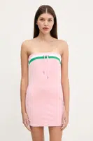 Velurové šaty Juicy Couture VELOUR STRIPE TUBE DRESS růžová barva, mini, přiléhavé, JCWED225353
