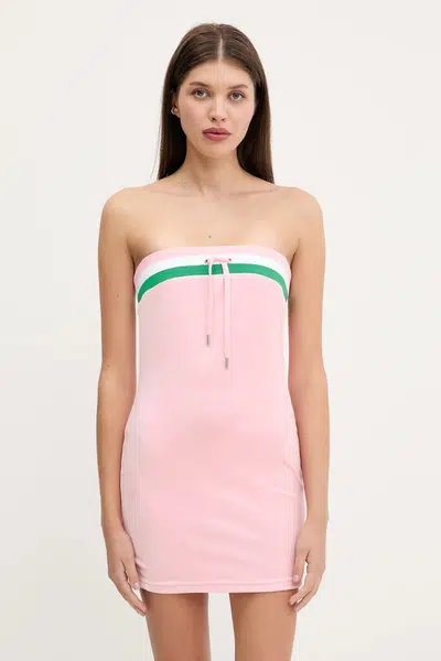 Velurové šaty Juicy Couture VELOUR STRIPE TUBE DRESS růžová barva, mini, přiléhavé, JCWED225353