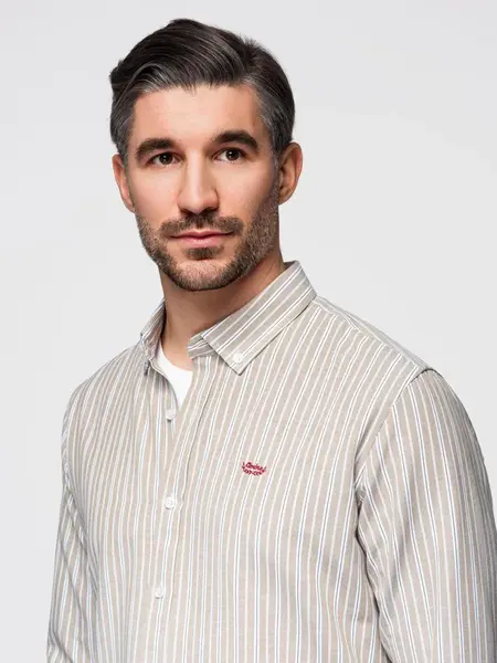 Ombre Men's cotton REGULAR FIT shirt with fine stripes - beige