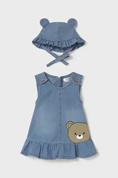 Dětské bavlněné šaty Mayoral Newborn modrá barva, mini, 1871