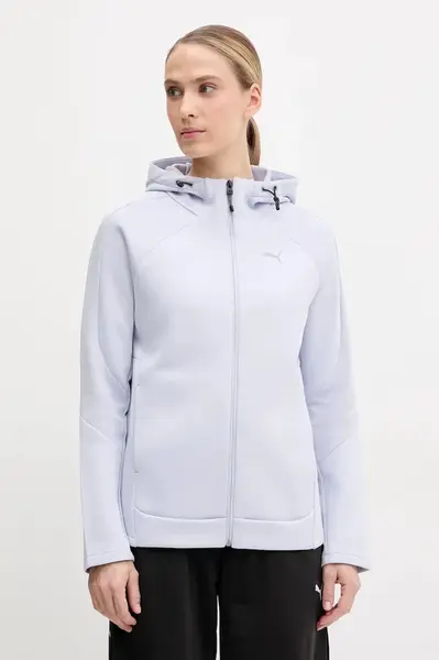 Mikina Puma dámská, modrá barva, s kapucí, hladká, 685050