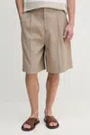 Lněné kraťasy Tommy Hilfiger pánské, béžová barva, SQTHL7544.SQTH503