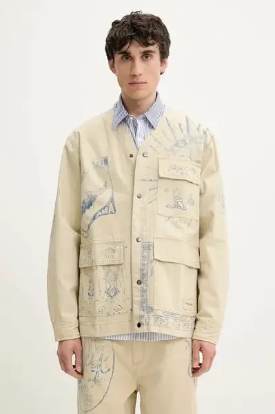 Džínová bunda Desigual KENIA béžová barva, přechodná, oversize, 25SMEW08