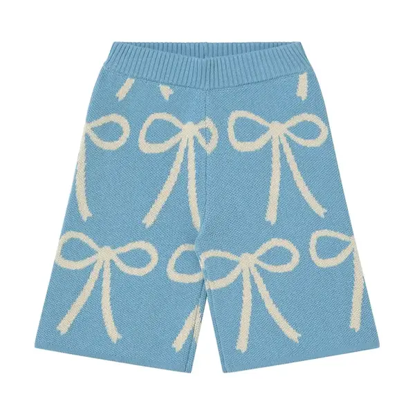 Dětské bavlněné kalhotky Tinycottons BOWS BABY KNITTED PANT modrá barva, SS25-324