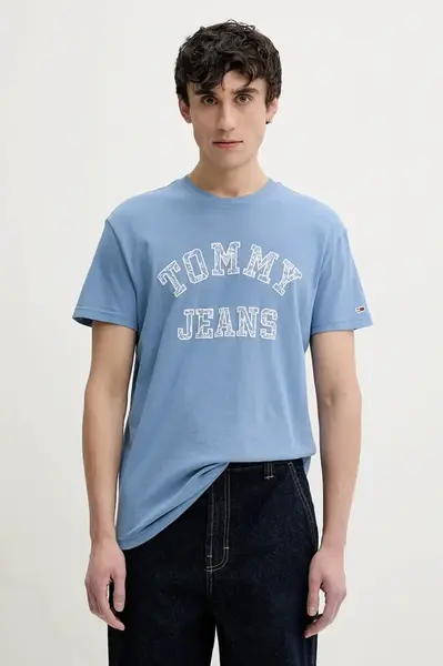 Bavlněné tričko Tommy Jeans modrá barva, s potiskem, DM0DM20773