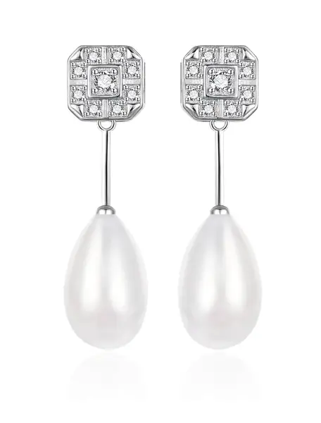 Agato Stříbrné visací náušnice se zirkony a perlou AGT-E095PW-P