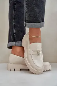 PS1 Lakované dámské mokasíny s ozdobnou hračkou medvěd béžové Wulinea