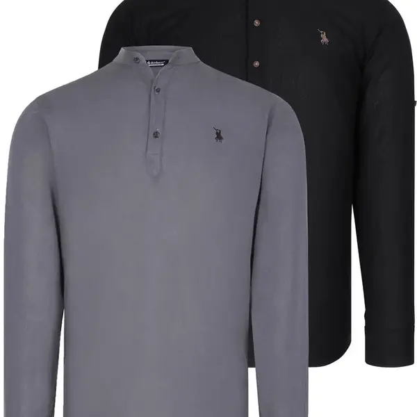 DOUBLE SET G783 DEWBERRY JUDGE COLLAR SHIRT-BLACK-ANTHRACITE