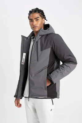 DEFACTO Fit Thermometer Jacket Water Repellent Windproof Slim Fit Slim Cut Hooded Zippered