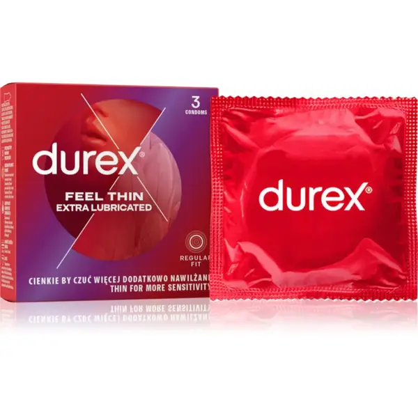Durex Feel Thin Extra Lubricated kondomy 3 ks