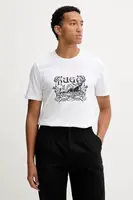 Bavlněné tričko HUGO Diwom pánské, bílá barva, s potiskem, 50548565
