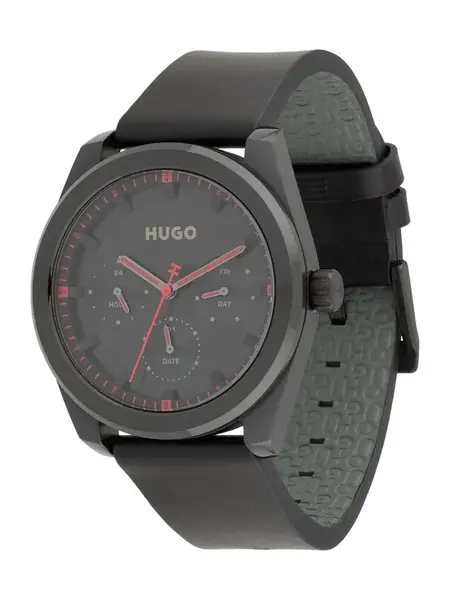 HUGO Analógové hodinky 'Bright Sport'  sivá / tmavočervená / čierna
