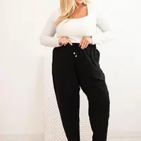 Kesi Dámské kalhoty Plus Size bavlněné s kapsami černé