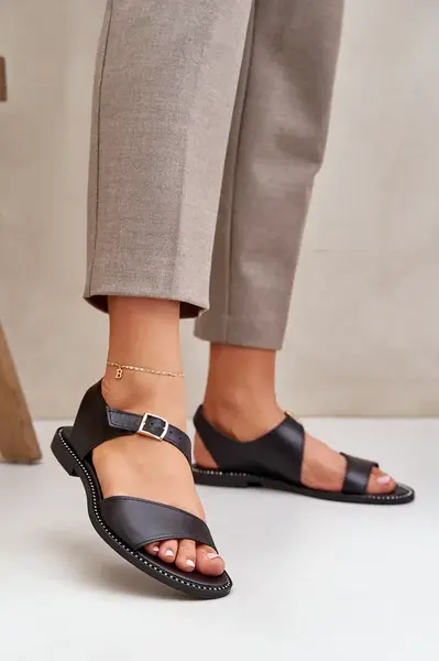 Dámské kožené ploché sandály Zazoo 3014 černé