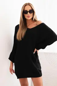 Kesi Włoski Dámské šaty Plus Size vlněné s výstřihem do V černá