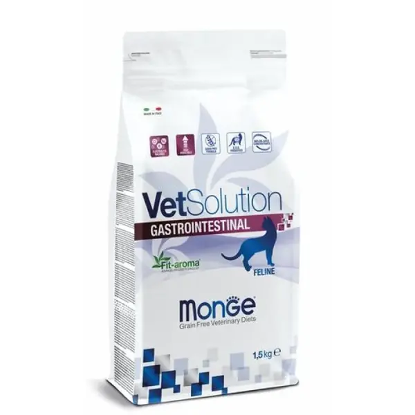 MONGE VetSolution Cat Gastrointestinal 1,5kg diétne suché krmivo pre mačky na zníženie akútnych porúch črevného vstrebávania