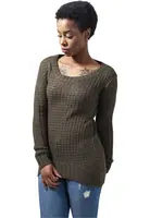 Women's sweater with a long wide neckline olive