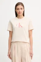 Bavlněné tričko Calvin Klein Jeans dámské, béžová barva, LV047B865G