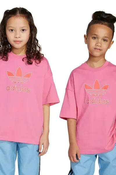 Dětské bavlněné tričko adidas Originals růžová barva, s potiskem, JY1140