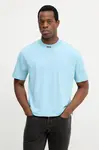 Tričko BOSS Green Tee Collar Zone pánské, modrá barva, 50551139