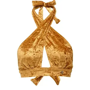 GOLDBEE VELVET SWIMSUIT CROSS Dámský vrchní díl plavek, zlatá, velikost