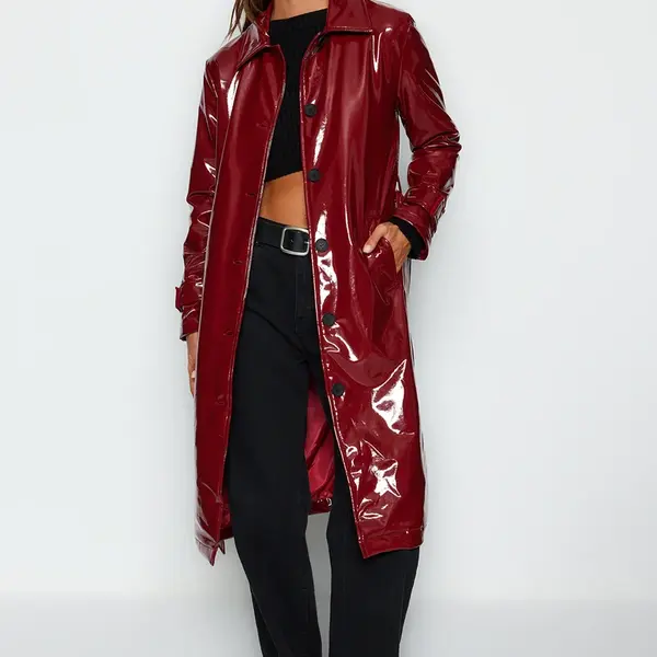 Trendyol Burgundy Lesklý pásový trenčkot