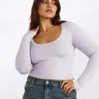 Tričko Organic Basics Everyday Scoop Neck Long Sleeve Tee Soft Lilac