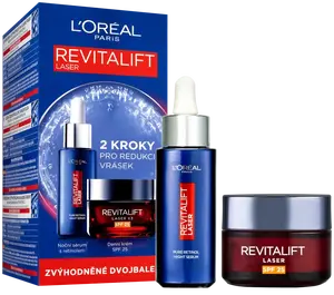 L'ORÉAL PARIS Revitalift Laser noční sérum s 0.2% čistého retinolu, 30 ml + Revitalift Laser X3 denní krém SPF 25, 50 ml