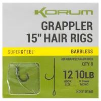 Korum návazec grappler 15” hair rigs barbless 38 cm - velikost háčku 12 průměr 0,26 mm nosnost 10 lb