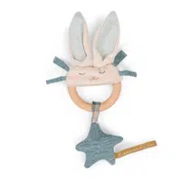 MOULIN ROTY Chrastítko s dřevěným kroužkem Blue rabbit