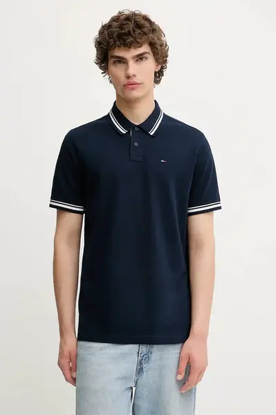 Bavlněné polo tričko Tommy Jeans pánské, tmavomodrá barva, DM0DM21846