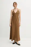 Lněné šaty United Colors of Benetton hnědá barva, maxi, 4AGHDV0BF