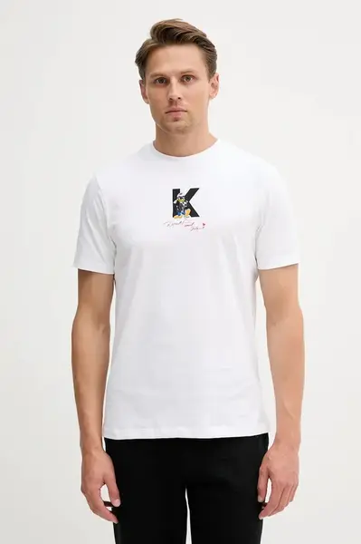 Bavlněné tričko Karl Lagerfeld DISNEY pánské, bílá barva, s potiskem, 553270.755099