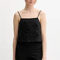 Bavlněná halenka Sisley dámská, černá barva, s aplikací, 5WFQLH01G