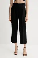 Lněné kalhoty Sisley dámské, černá barva, široké, high waist, 4AGHLF06R