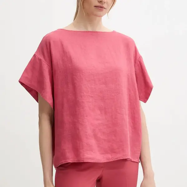 Lněná halenka Sisley béžová barva, hladká, 5BMLLQ06R