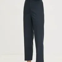 Kalhoty Tommy Hilfiger dámské, tmavomodrá barva, jednoduché, high waist, WW0WW42951