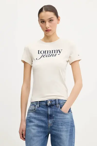 Bavlněné tričko Tommy Jeans béžová barva, DW0DW19447