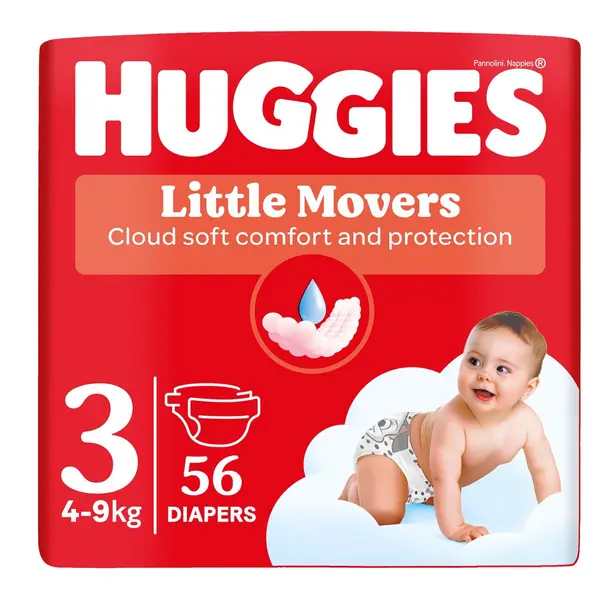 Huggies Little Movers 3 4-9 kg jednorázové plenky 56 ks