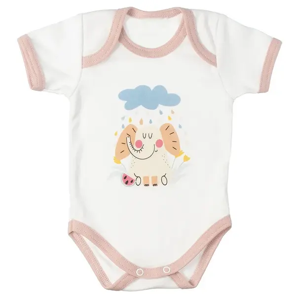 mbaby Bavlněné body s krátkým rukávem, Slůně, bílo/béžové, vel. 68