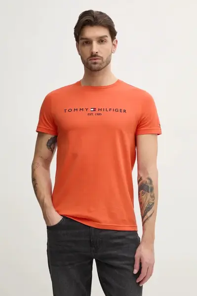 Bavlněné tričko Tommy Hilfiger modrá barva, s aplikací, MW0MW11797