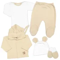 Baby Nellys Žebrovaná sada, Star 5D, body, polodupačky, kabátek, čepička - bílá,béžová, 62