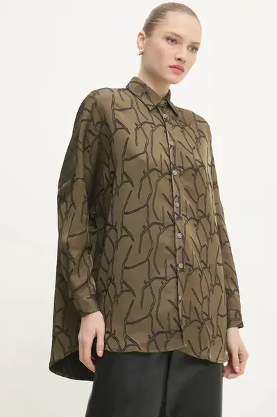 Košile Answear.LAB dámská, zelená barva, relaxed, s klasickým límcem